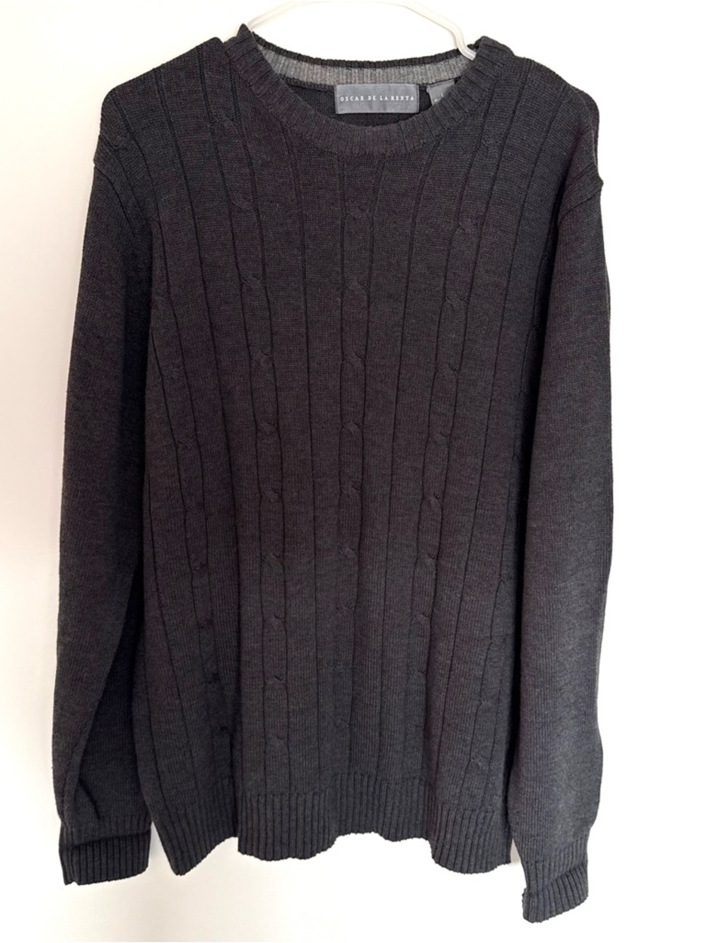 Oscar de la Renta Men's Charcoal Cable-Knit Crewneck Sweater
